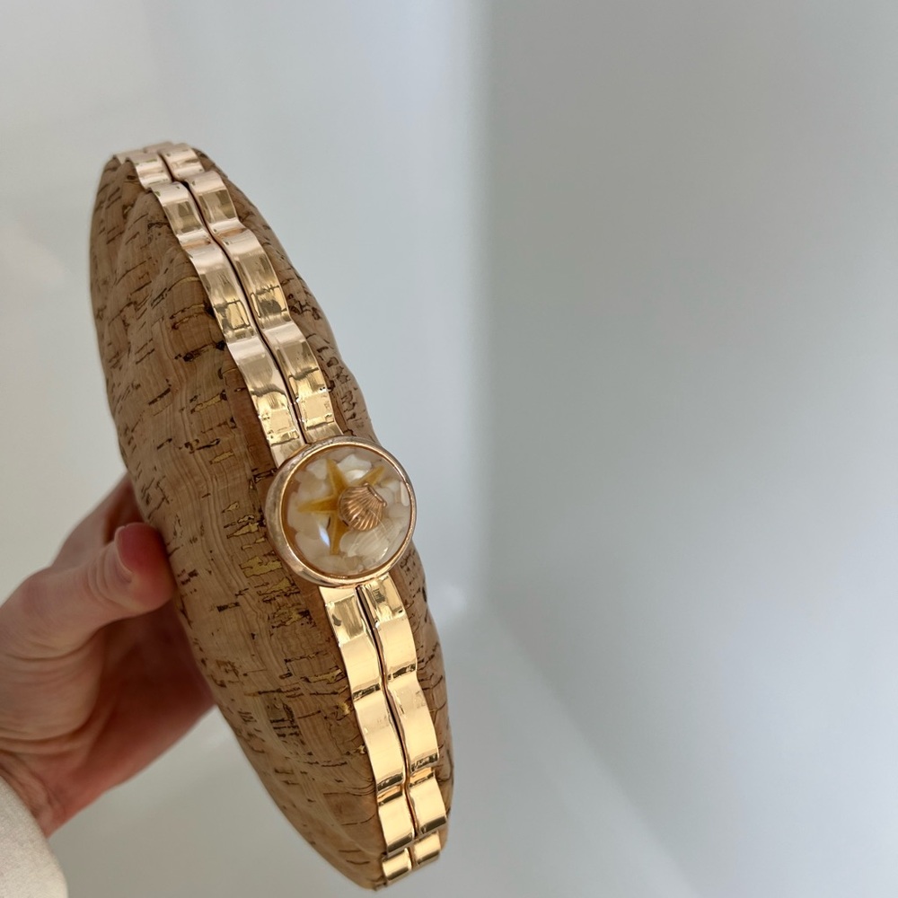 Cork Clamshell Clutch with Gold Accents - Picture 3 of 4